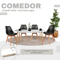 Comedor White 4 Puestos 120X73X60 + Silla Milano 83X46,5X38 Negro
