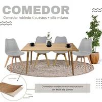 Comedor Robledo 4 Puestos 120X73X60 + Silla  Milano 83X46,5X38 Gris