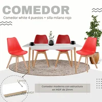 Comedor White 4 Puestos 120X73X60 + Silla Milano 83X46,5X38 Rojo