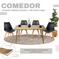 Comedor Robledo 4 Puestos 120X73X60 + Silla  Milano 83X46,5X38 Negra