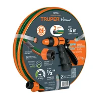 Set De Manguera Reforzada 15 M 3 Capas + Pistola De Riego