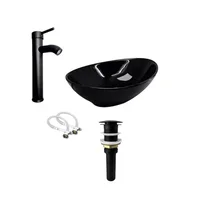 Combo Lavamanos Ovalado Negro + Griferia Mzcl Negra + Push Negro