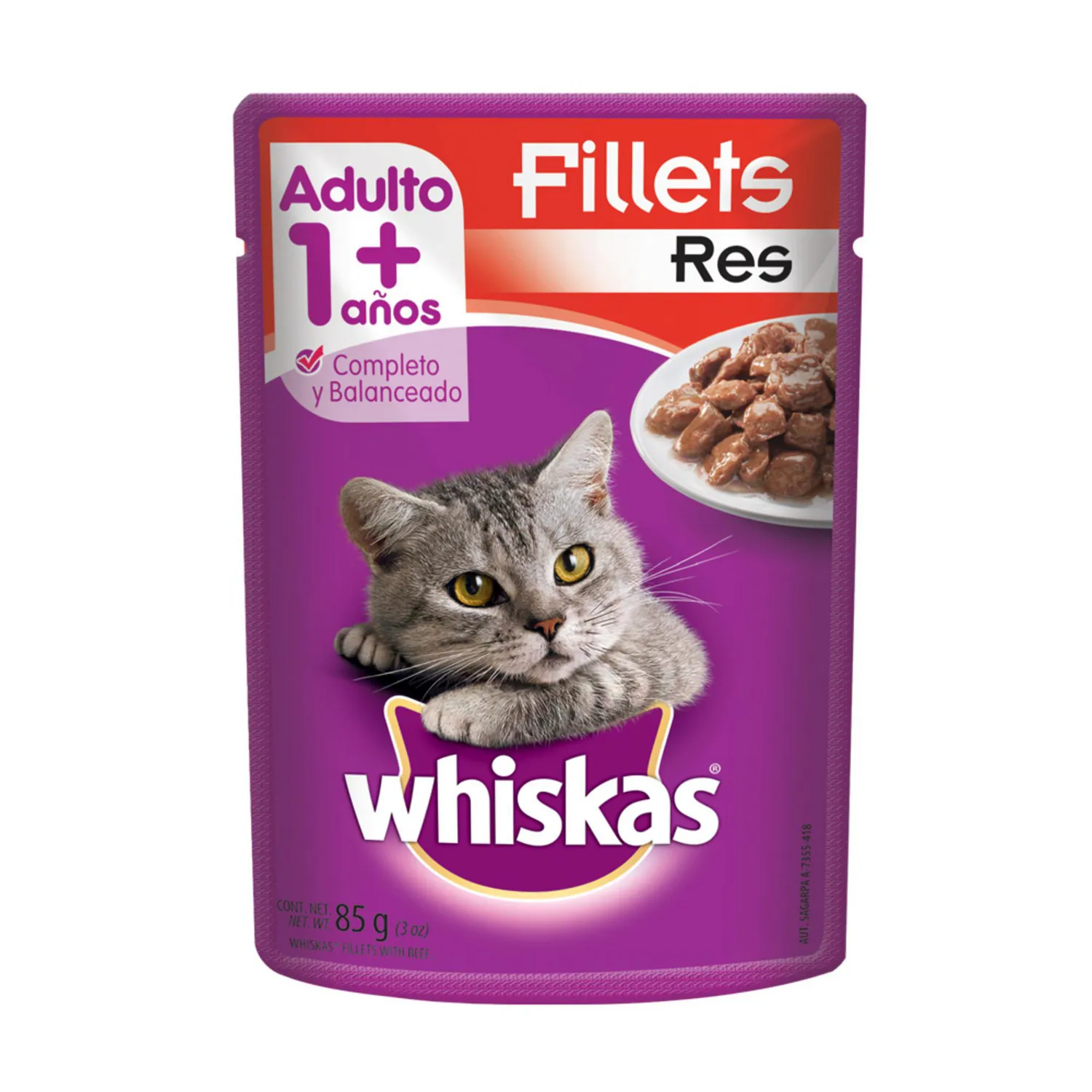 Comida Húmeda Para Gato Pouch Res Whiskas 85g