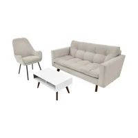 Sofá Manila + Poltrona Noruega Taupe + Mesa