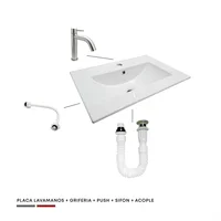 Combo Placa Lavamanos 50Cm + Grifería Agua Fria + Push + Sifon + Acople