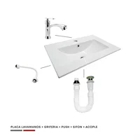 Combo Placa Lavamanos 60Cm + Grifería Agua Fría + Push + Sifón + Acople