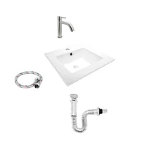 Combo Placa Lavamanos 41Cm + Grifería Agua Fria + Push + Sifon + Acople