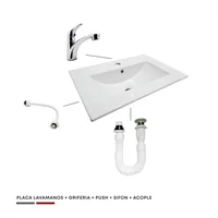 Combo Placa Lavamanos 60Cm + Grifería Agua Fria + Push + Sifon + Acople