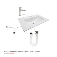 Combo Placa Lavamanos 61Cm + Grifería Agua Fría + Push + Sifón + Acople