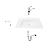 Combo Placa Lavamanos 50Cm + Grifería Agua Fria + Push + Sifon + Acople