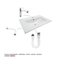 Combo Placa Lavamanos 50Cm + Grifería Agua Fria + Push + Sifon + Acople