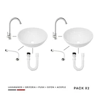 Combo Packx2 Lavamanos Redondo + Griferia Agua Fria + Push + Sifon + Acople