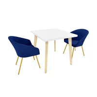 Juego Comedor 4 Puestos Tiza + Sillas Aurora Tela Azul