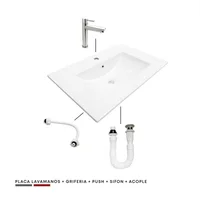 Combo Placa Lavamanos 71Cm + Grifería Agua Fria + Push + Sifon + Acople