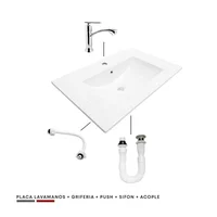 Combo Placa Lavamanos 71Cm + Grifería Agua Fria + Push + Sifon + Acople