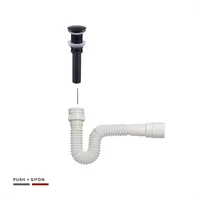 Push Tipo Hongo Negro Mate Acero + Sifon Flexible Blanco Pvc
