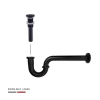 Push Tipo Hongo Negro Mate Acero + Sifon En P Negro Mate Acero