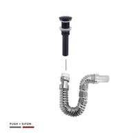 Push Tipo Hongo Negro Mate Acero + Sifón Flexible Cromado Pvc