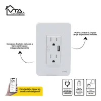 Vta Toma Doble P/T + Toma Usb A Inteligente Blanco