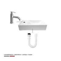 Combo Lavamanos Nappo + Grifería Agua Fría + Push Con Sifón + Acople