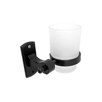 Accesorio Baño Soporte Negro Con Vaso En Vidrio Noordico