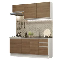 Madesa Cocina Integral Glamy 1.80 Metros con Mesón de Acero - Blanco/Marrón 02