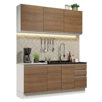 Cocina Integral Glamy 1.80 m con Mesón de Acero Blanco/Marrón 05