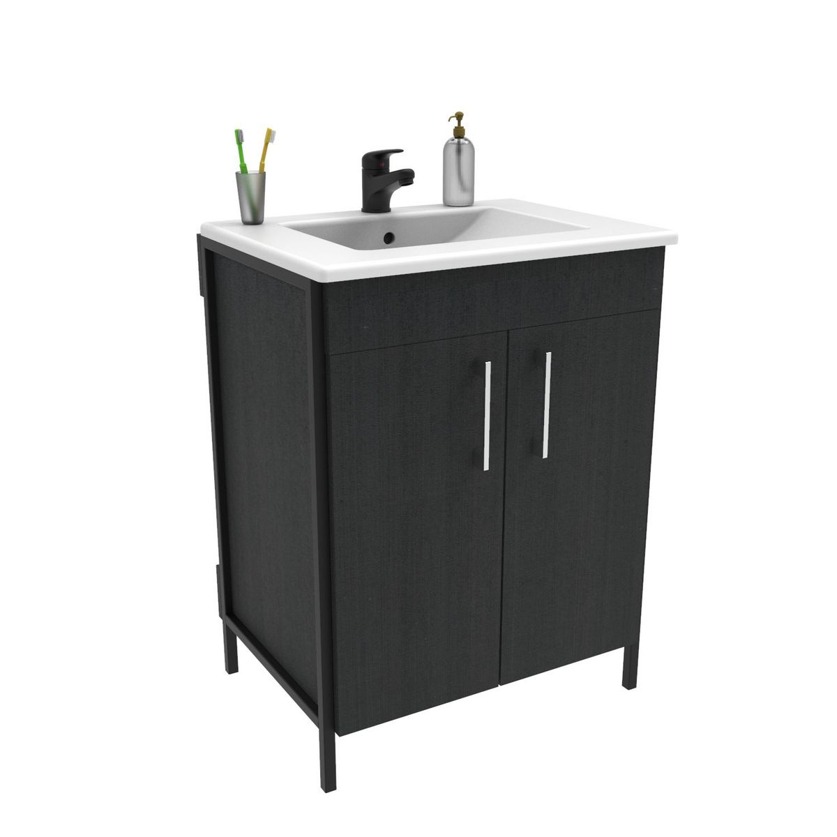 MODUOFI - Mueble De Baño Mustang 60 Ps Color Wengue Metal Madera 78.4x60x44.5cm