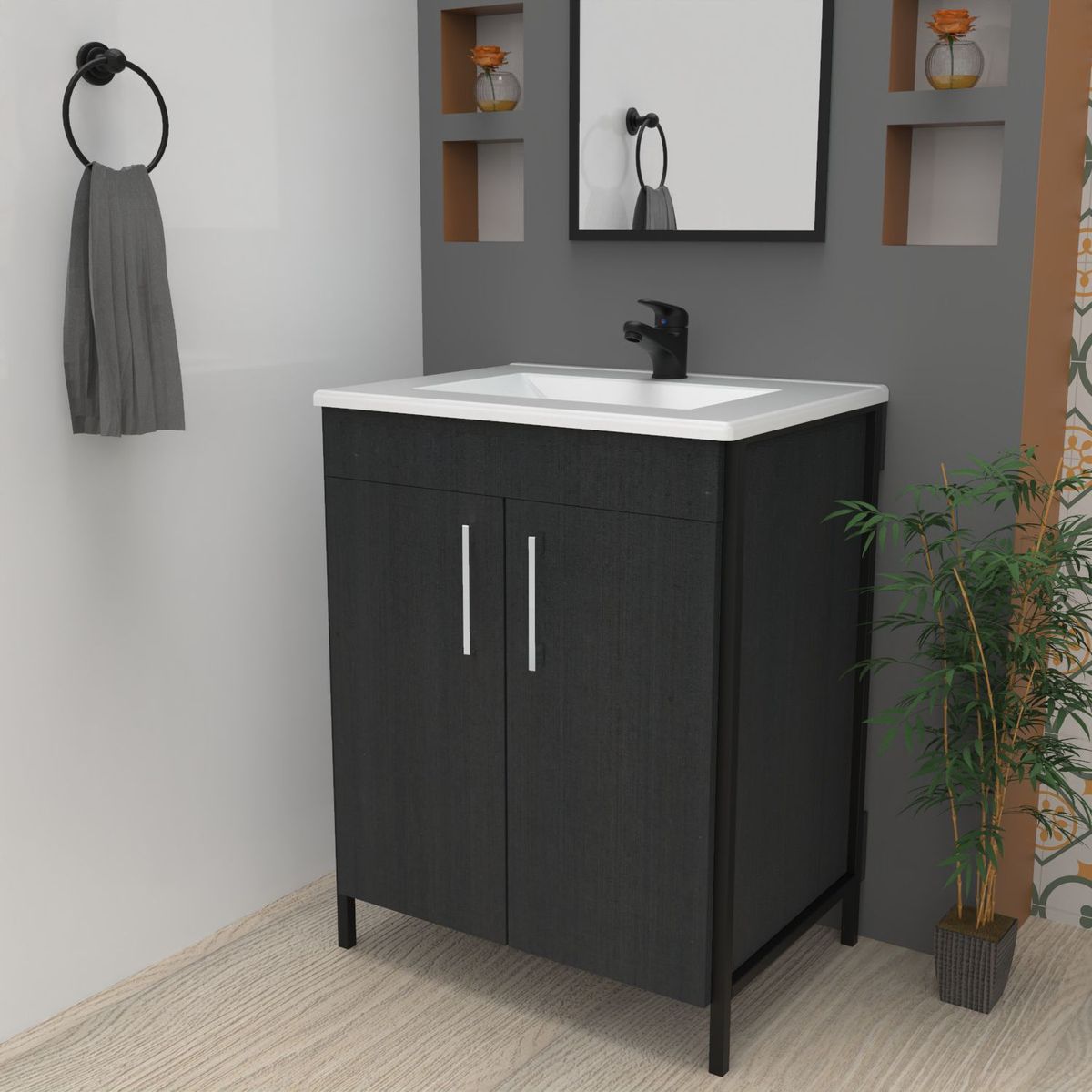 MODUOFI - Mueble De Baño Mustang 60 Ps Color Wengue Metal Madera 78.4x60x44.5cm