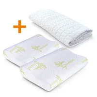 Combo: Protector Colchón Algodón Queen + 2 Almohadas Bamboo
