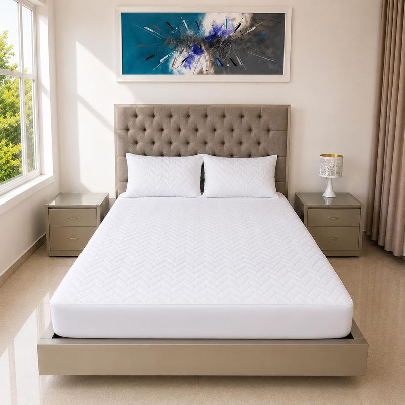 Protector De Colchón Extra Profundo Impermeable Acolchado - Blanco, Tamaño Doble (190x153cm)