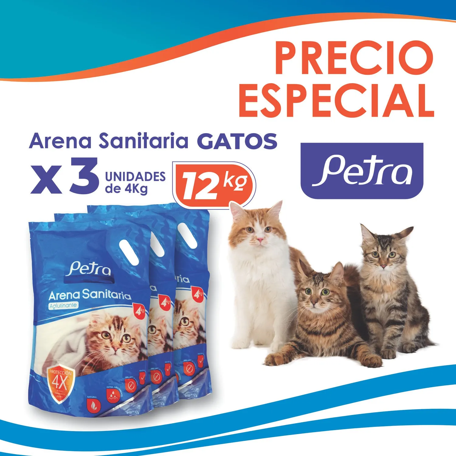 Precio Especial Arena Sanitaria Gato 4kg x3 Unidades