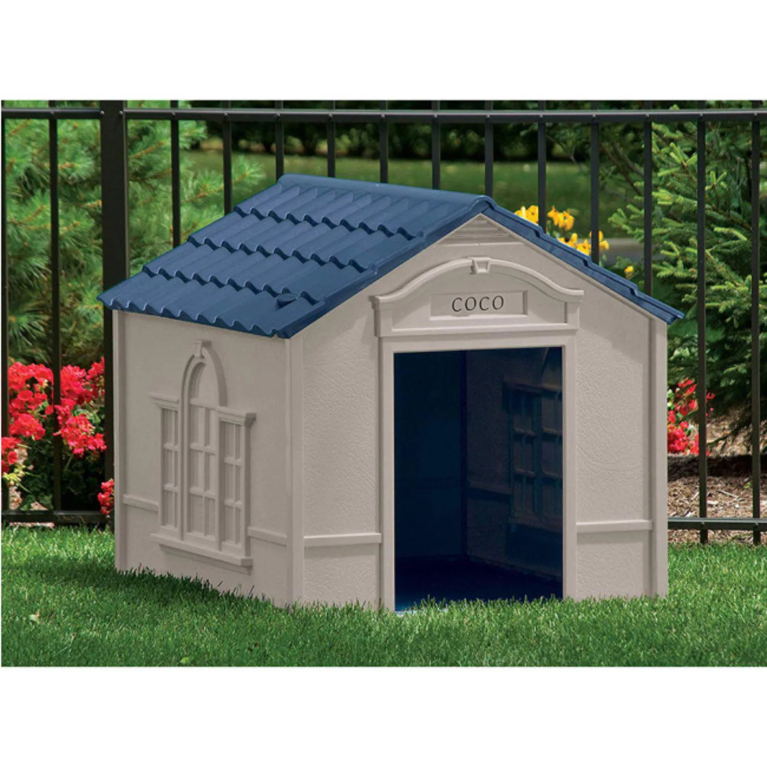 Casa Para Perros De Resina 35x27x35pulg Grande Gris 3