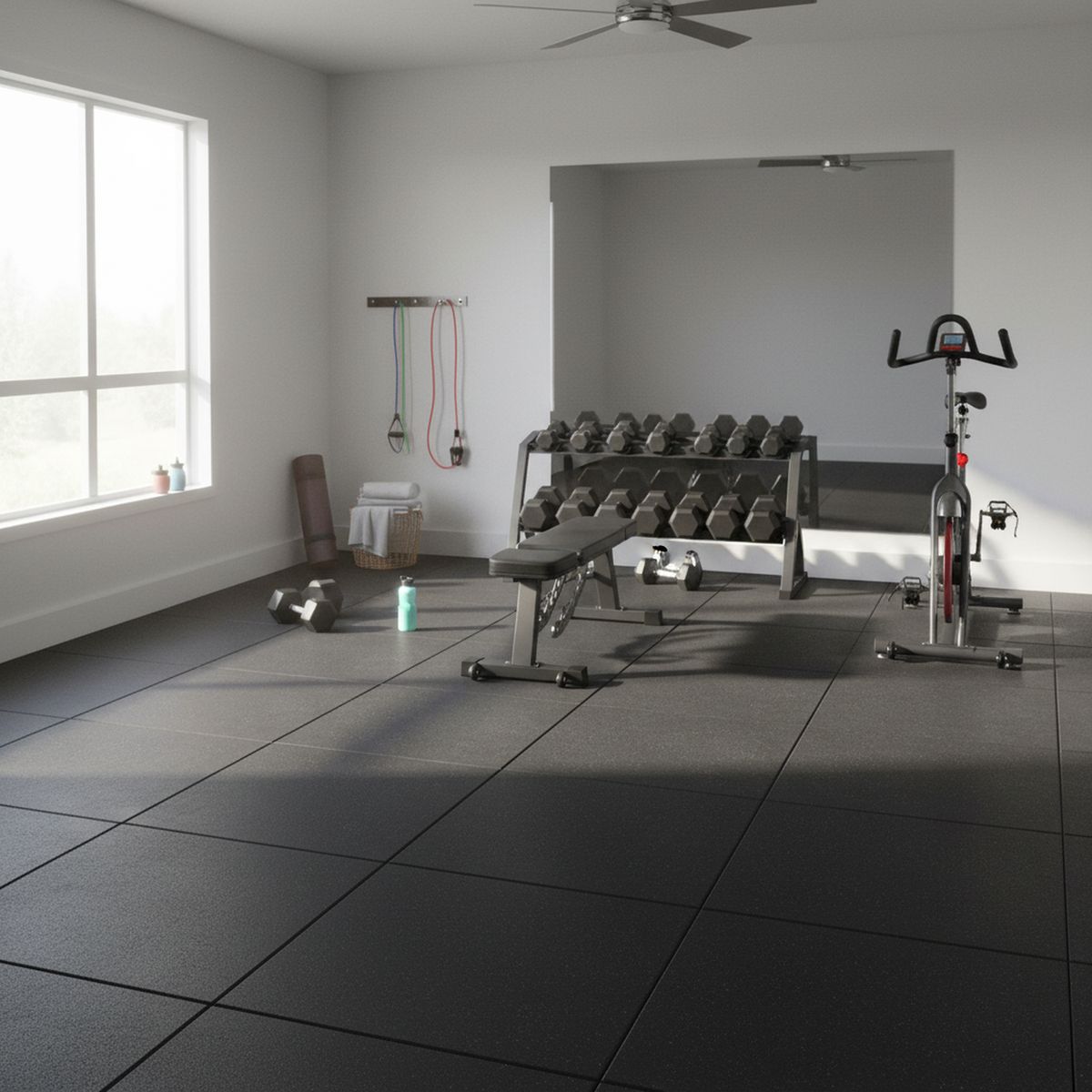 SPORTS LICENSING SOL - Baldosa para Piso Gimnasio Negra 45.72 X 45.72 cm
