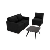 Sala Modular Alcala 3 Puestos Mesa Novo 80X70X73 Negro