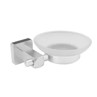 Jabonera Base Cuadrada Plato En Cristal Para Baños Cuerpo En Aluminio Acabado Cromado Brillante