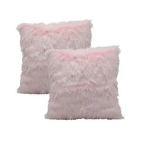 Kit x 2 Fundas Cojines Peluche Largo Rosa Palido