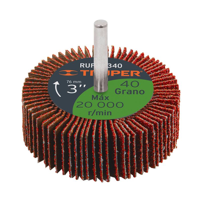 Rueda Flap de 3 Pulgadas con Zanco de 1/4 Pulgadas y Grano 40 TRUPER