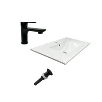 Combo Lavamanos Farzi 80 + Griferia Element Negra Baja + Desague Negro