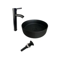 Combo Lavamanos Tomine Negro+Grifería Redonda Negra + Desague Negro