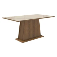 Mesa de Comedor Rectangular Tapa de Cristal 5364 Marrón/crema