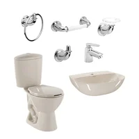 Combo Manantial: Sanitario Mantial Pro Redondo Bone De 2 Piezas + Lavamanos Manantial Sin Pedestal + Grifería Nogal + Kit De Accesorios Cromados Valencia De 4 Corona