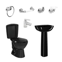 Combo Manantial: Sanitario Manantial Redondo Negro De 2 Piezas + Lavamanos Manantial Con Pedestal + Grifería Nogal + Kit De Accesorios Cromados Valencia 4 Piezas Corona