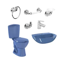 Combo Manantial: Sanitario Manantial Redondo Azul De 2 Piezas + Lavamanos Manantial Sin Pedestal + Grifería Nogal + Kit De Accesorios Cromados Valencia 4 Piezas Corona