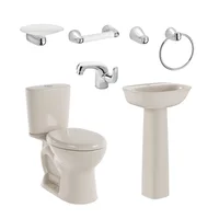 Combo Aluvia:Sanitario Aluvia Plus Redondo Bone De 2 Piezas +Lavamanos Aluvia  Con Pedestal Bone + Grifería Aluvia Monocontrol + Kit Accesorios Cromados Aluvia X 4 Piezas Corona