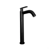 Grifería Para Lavamanos Alta Agua Fria Pico Curvo Negro Mate Hc -Paleta Consumo 9 l/min
