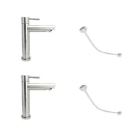 Pack X 2 Grifería Para Lavamanos Baja Pico Recto Agua Fria Acero Inox 304 Satinado + Acople 20022 Consumo 9 l/min
