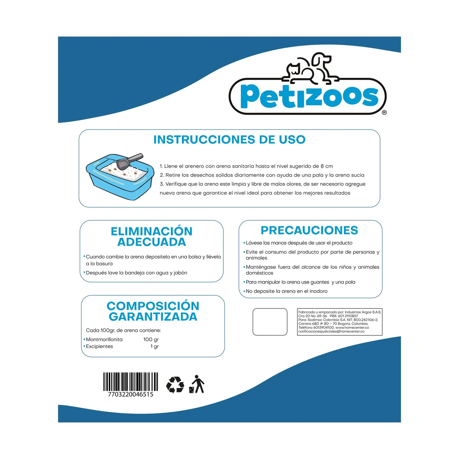Arena Sanitaria  Gato Aglomerante Absorbente Bentonita Petizoos Económica  4 kg