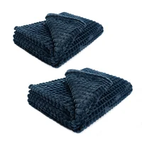 Set X2 Mantas Frazada Cobija Decorativa De Lujo Azul