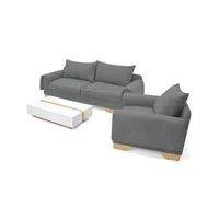 Sofá 4 Puestos Daytona + Mesa de Centro + Poltrona 303x80x185 cm Gris